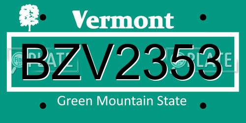 BZV2353 Vermont License Plate