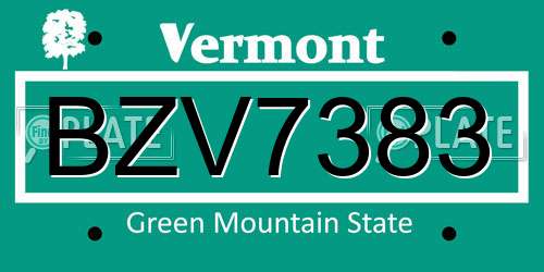 BZV7383 Vermont License Plate