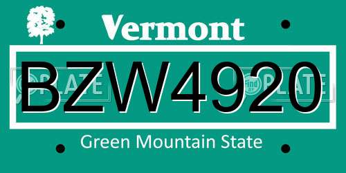 BZW4920 Vermont License Plate