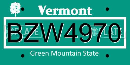BZW4970 Vermont License Plate