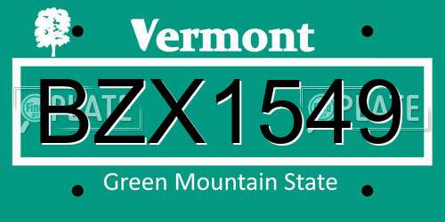 BZX1549 Vermont License Plate