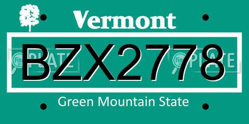 BZX2778 Vermont License Plate