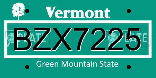 BZX7225 Vermont License Plate