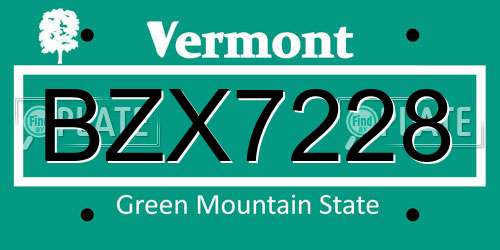 BZX7228 Vermont License Plate