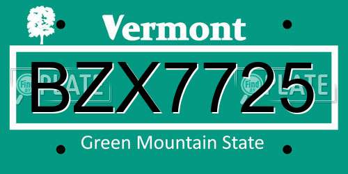 BZX7725 Vermont License Plate