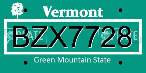 BZX7728 Vermont License Plate
