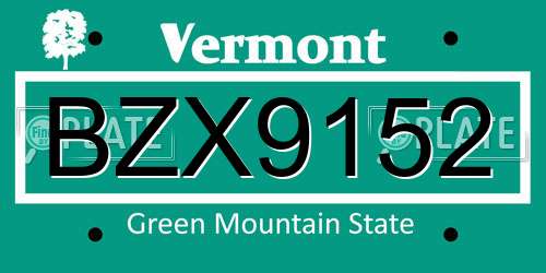 BZX9152 Vermont License Plate