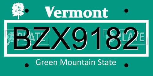 BZX9182 Vermont License Plate