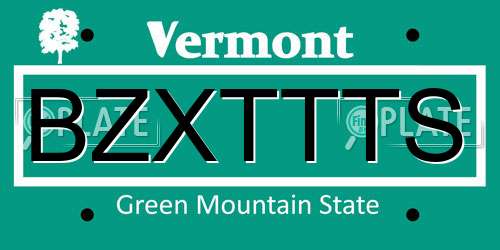 BZXTTTS Vermont License Plate