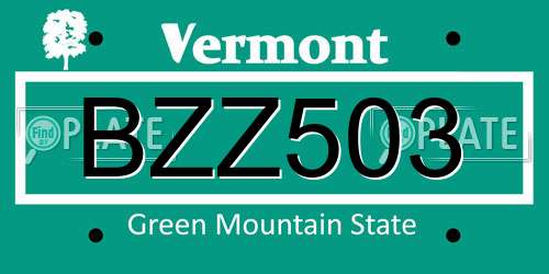 BZZ503 Vermont License Plate
