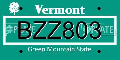 BZZ803 Vermont License Plate