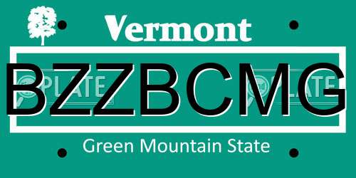 BZZBCMG Vermont License Plate