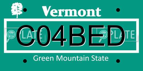 C04BED Vermont License Plate
