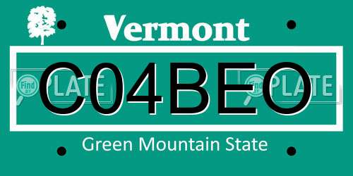 C04BEO Vermont License Plate