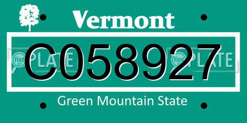 C058927 Vermont License Plate