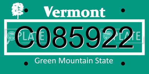 C085922 Vermont License Plate
