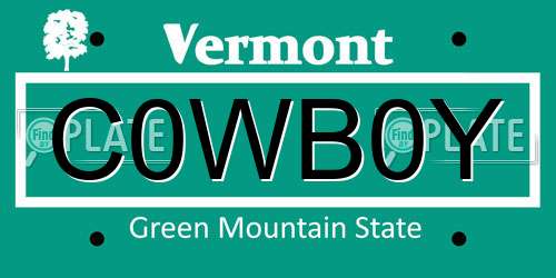 C0WB0Y Vermont License Plate