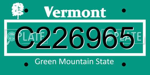 C226965 Vermont License Plate