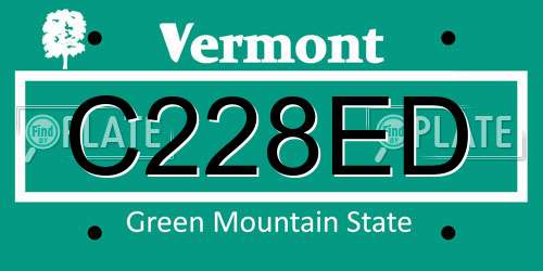 C228ED Vermont License Plate