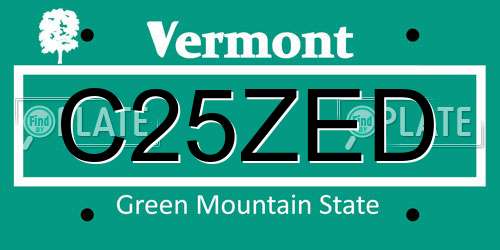 C25ZED Vermont License Plate
