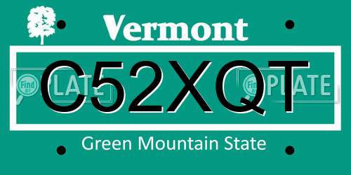 C52XQT Vermont License Plate