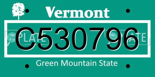 C530796 Vermont License Plate
