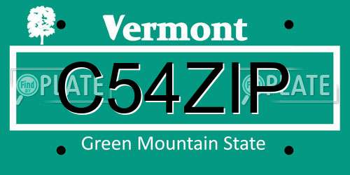 C54ZIP Vermont License Plate