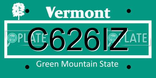 C626IZ Vermont License Plate