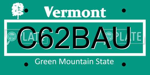 C62BAU Vermont License Plate