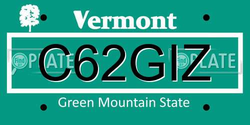 C62GIZ Vermont License Plate