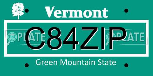 C84ZIP Vermont License Plate