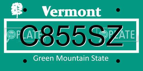 C855SZ Vermont License Plate