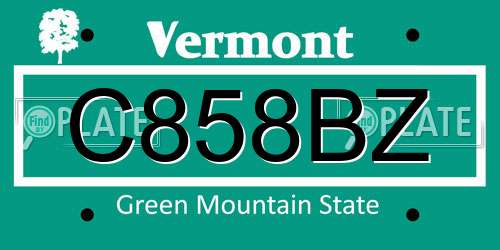 C858BZ Vermont License Plate
