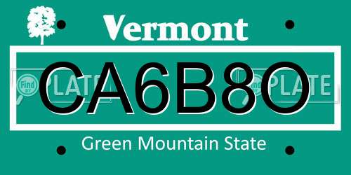 CA6B8O Vermont License Plate
