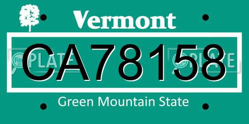 CA78158 Vermont License Plate
