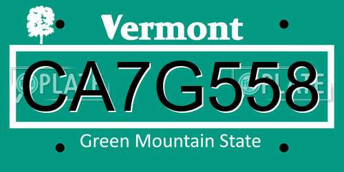 CA7G558 Vermont License Plate