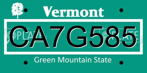 CA7G585 Vermont License Plate