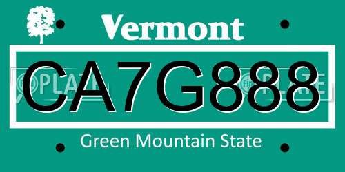 CA7G888 Vermont License Plate
