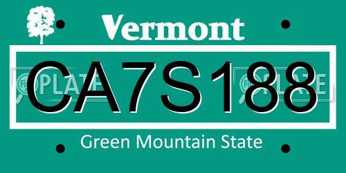 CA7S188 Vermont License Plate
