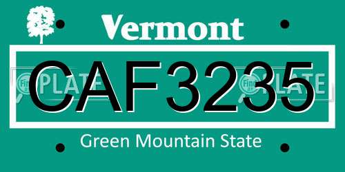 CAF3235 Vermont License Plate