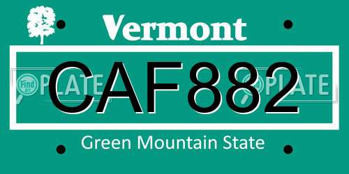 CAF882 Vermont License Plate