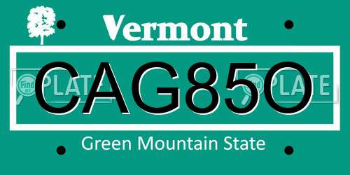 CAG85O Vermont License Plate