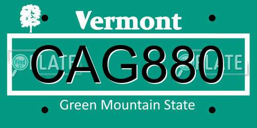 CAG880 Vermont License Plate