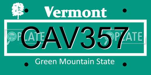 CAV357 Vermont License Plate