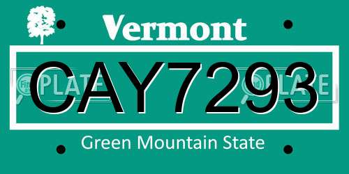 CAY7293 Vermont License Plate