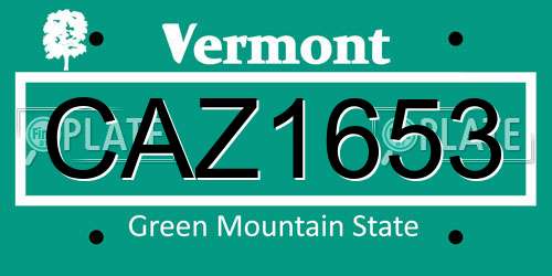 CAZ1653 Vermont License Plate