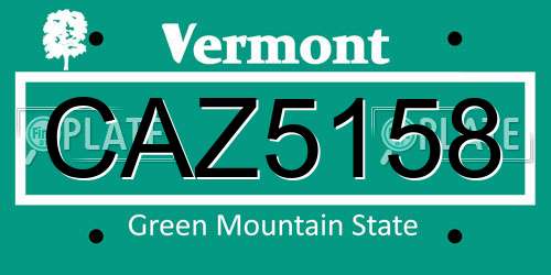 CAZ5158 Vermont License Plate