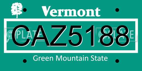 CAZ5188 Vermont License Plate