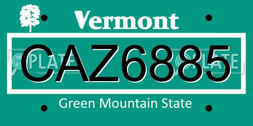 CAZ6885 Vermont License Plate