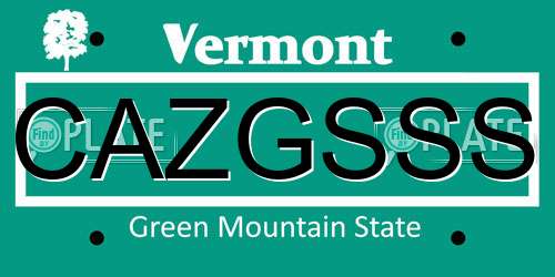CAZGSSS Vermont License Plate